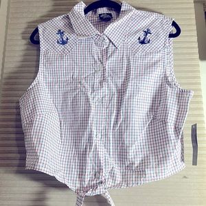Steady Clothing Pin-up Plaid Anchor button-up sleeveless crop top with ties NWT